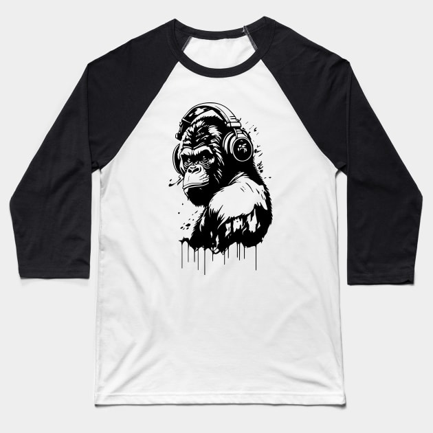 gorilla with headphones Baseball T-Shirt by lkn